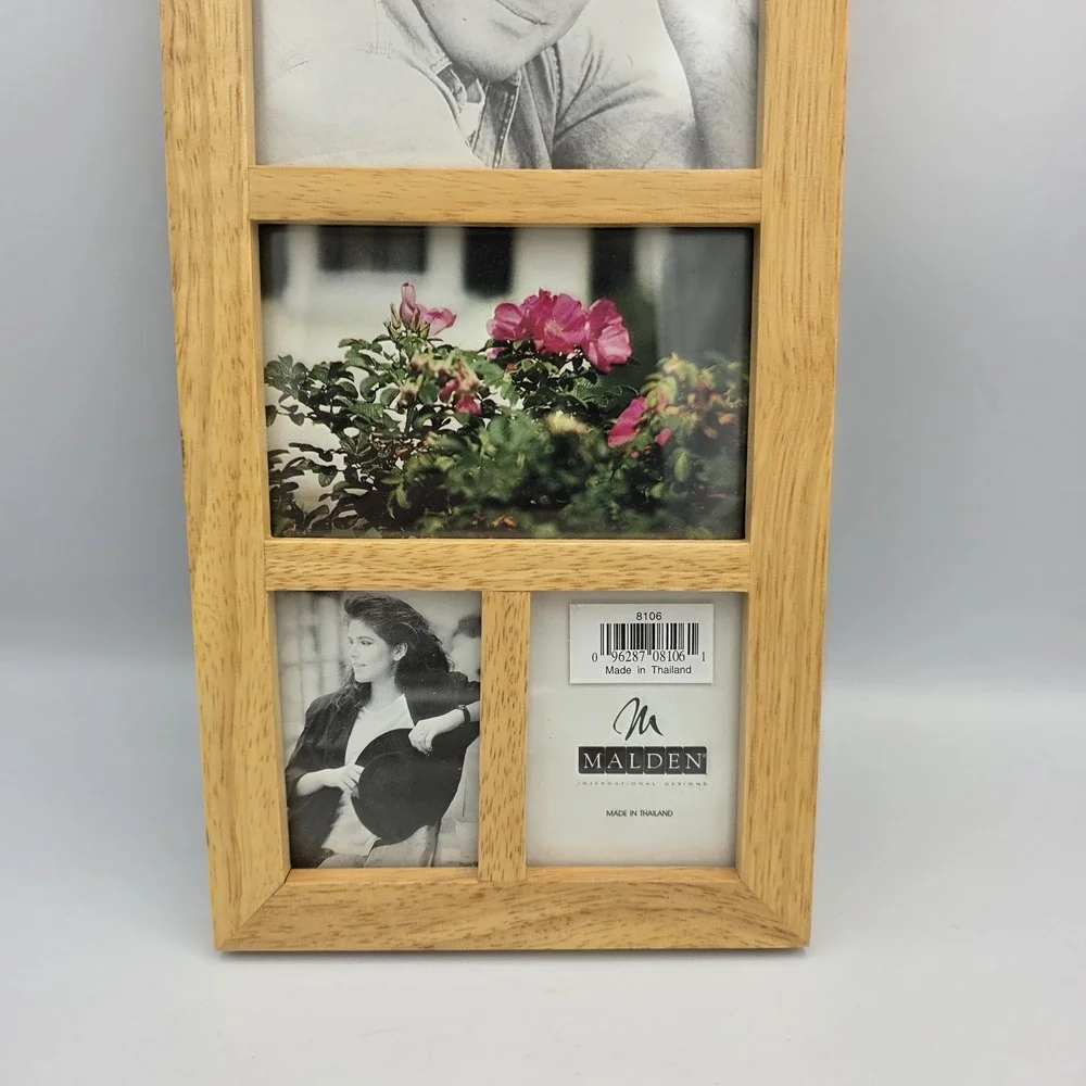 New Vtg Malden 1995 Collage 4 Opening Picture Frame for Photos Natural Wood 8106